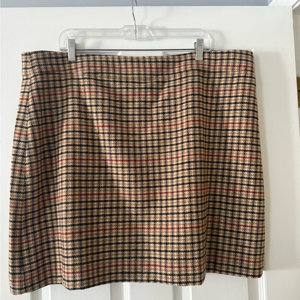 J. Crew Tan and Red Plaid A-Line Skirt